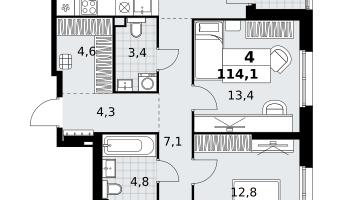 4-к. квартира, 114&nbsp;м²