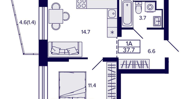 1-к. квартира, 37&nbsp;м²