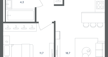 1-к. квартира, 38&nbsp;м²