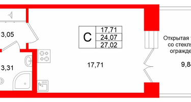 Студия, 24&nbsp;м²