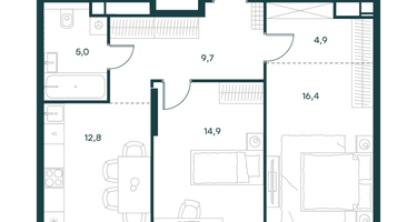 2-к. квартира, 63 м²