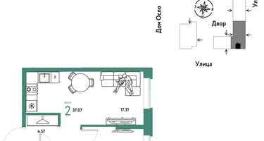 2-к. квартира, 37&nbsp;м²