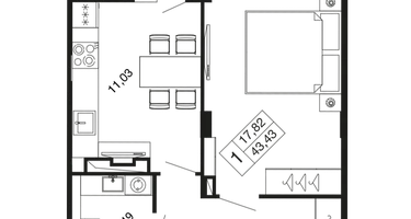 1-к. квартира, 43&nbsp;м²