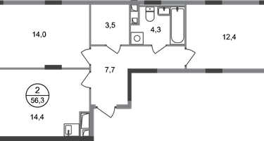 2-к. квартира, 56 м²