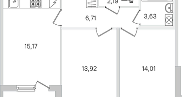 2-к. квартира, 57&nbsp;м²