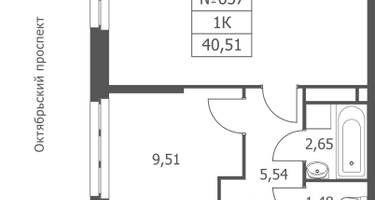 1-к. квартира, 40&nbsp;м²
