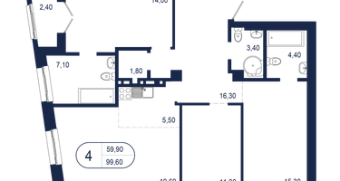4-к. квартира, 99&nbsp;м²