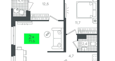 2-к. квартира, 71&nbsp;м²