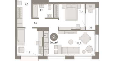 2-к. квартира, 68&nbsp;м²