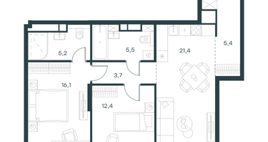 2-к. квартира, 69 м²