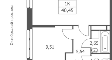 1-к. квартира, 40&nbsp;м²