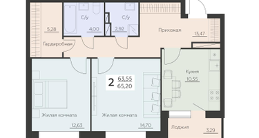 2-к. квартира, 65&nbsp;м²