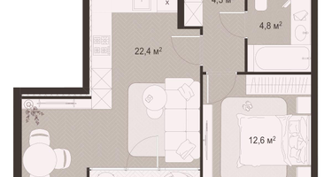 1-к. квартира, 47&nbsp;м²