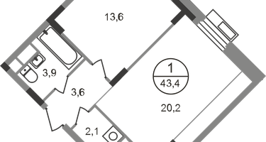 1-к. квартира, 43 м²