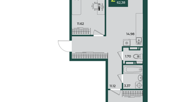 2-к. квартира, 62&nbsp;м²