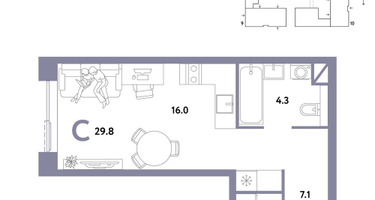 1-к. квартира, 29&nbsp;м²