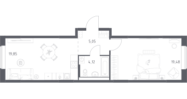 1-к. квартира, 48&nbsp;м²