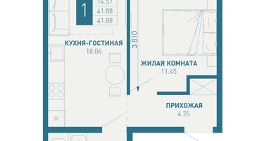 1-к. квартира, 43&nbsp;м²