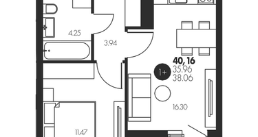 1-к. квартира, 40 м²