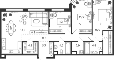 3-комнатная квартира, 114&nbsp;м²