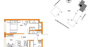 1-к. квартира, 38 м²