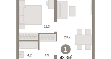 1-к. квартира, 43&nbsp;м²