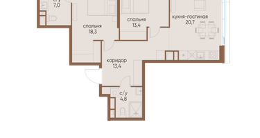 2-к. квартира, 77&nbsp;м²