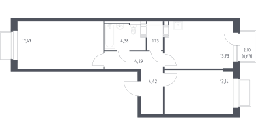 2-к. квартира, 59&nbsp;м²