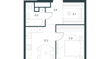 1-к. квартира, 36 м²