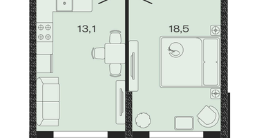1-к. квартира, 40&nbsp;м²