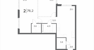 2-к. квартира, 76&nbsp;м²
