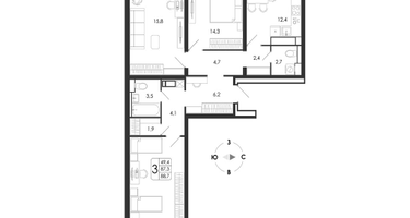 3-к. квартира, 88 м²