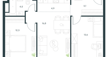 3-к. квартира, 58 м²