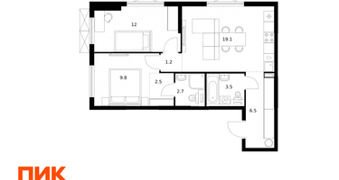 2-к. квартира, 57 м²