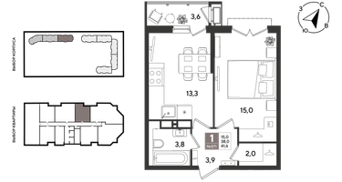 1-к. квартира, 41&nbsp;м²