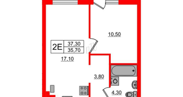 1-к. квартира, 37&nbsp;м²
