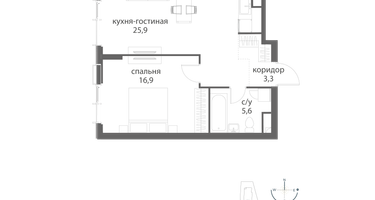 1-к. квартира, 51&nbsp;м²