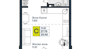 Студия, 30 м²