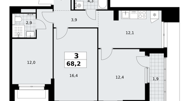 3-к. квартира, 68 м²