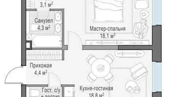 1-к. квартира, 52 м²