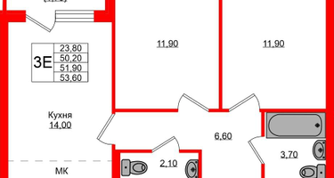 2-к. квартира, 51&nbsp;м²