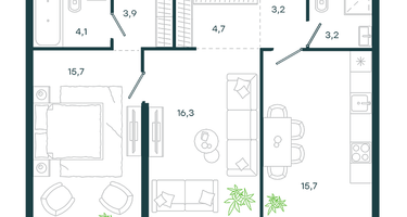 2-к. квартира, 66 м²