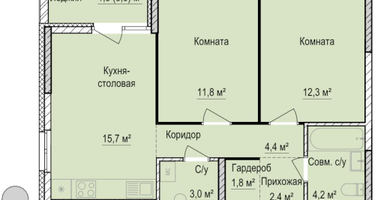 2-к. квартира, 57&nbsp;м²