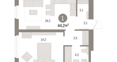 1-к. квартира, 44 м²