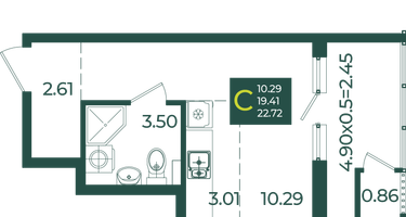 Студия, 22 м²