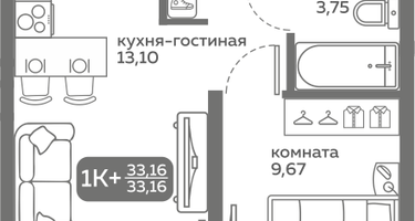 1-к. квартира, 33 м²