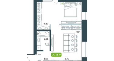 2-к. квартира, 48&nbsp;м²