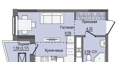 Студия, 23&nbsp;м²