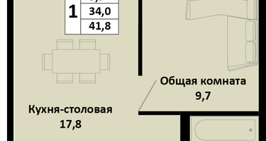 1-к. квартира, 41&nbsp;м²
