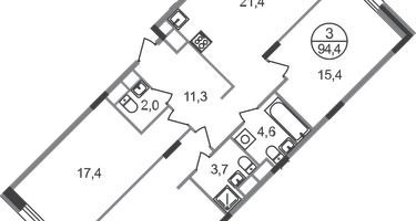 3-к. квартира, 94&nbsp;м²